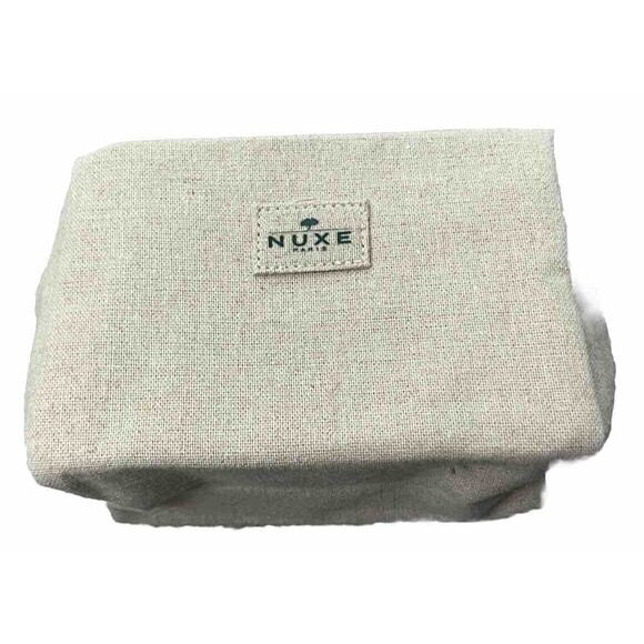 NUXE Paris Makeup Bag Travel Case Zip Close Designer Linen Cotton Beige Cottage - Picture 2 of 7
